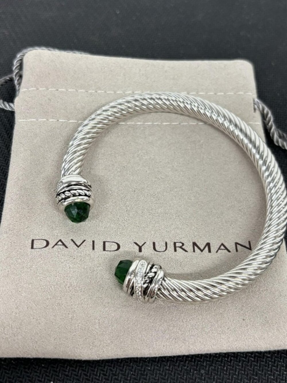👏David Yurman👏 Dark Green Silver—7mm Swivel-Head Dark Green Diamond Bracelet